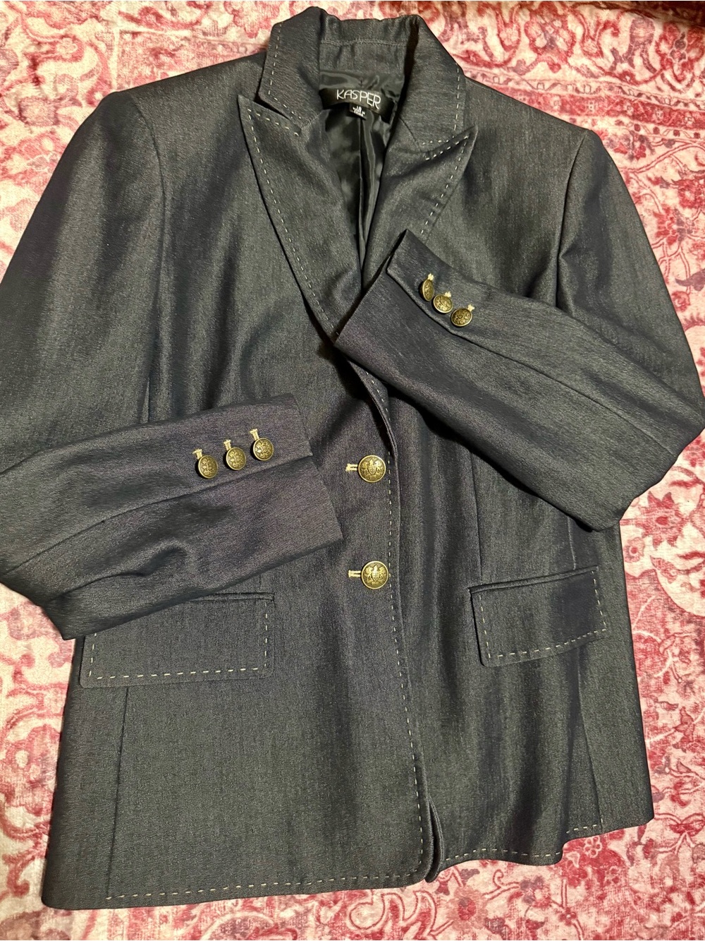 Kasper Charcoal Gray Gold Button Blazer Petite